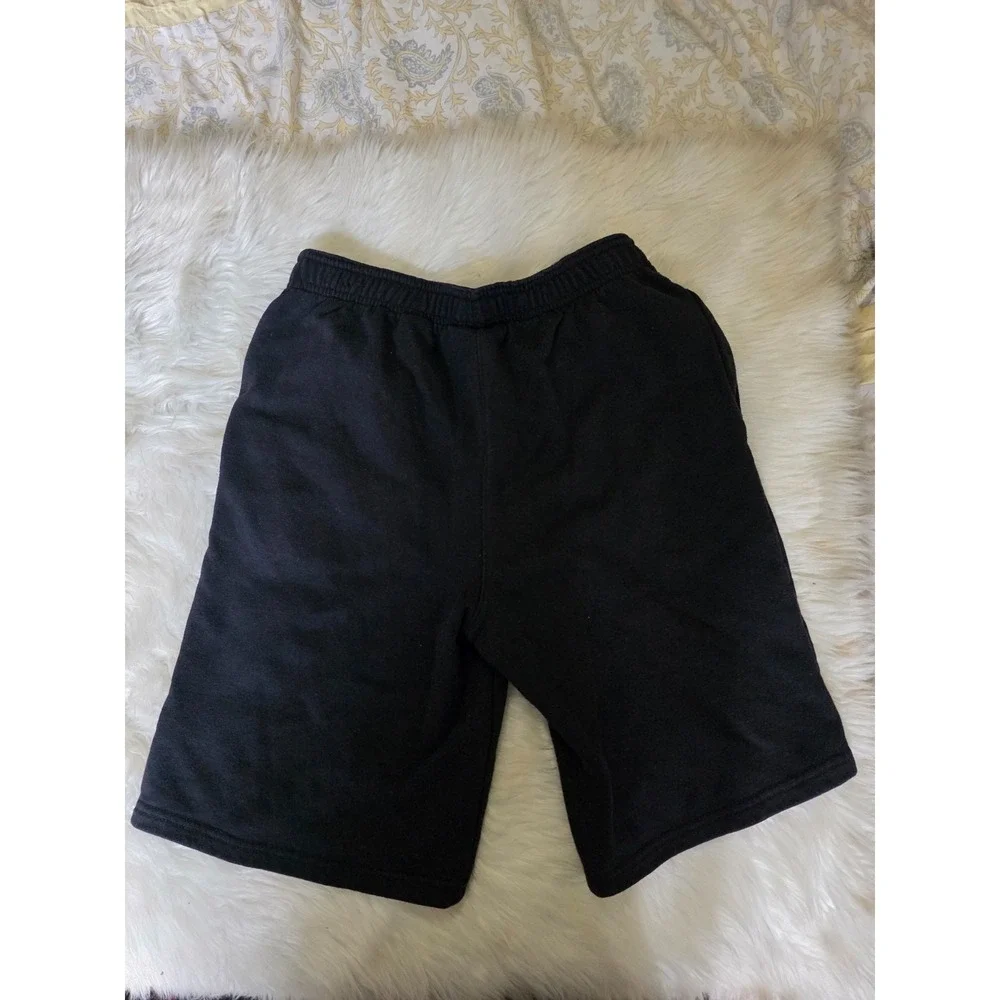 Reebok Boys XXL 18 Black Athletic Sweat Shorts Green Logo Elastic Waist
